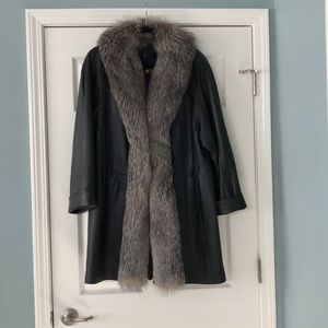 Elegant leather and genuine fox swing coat